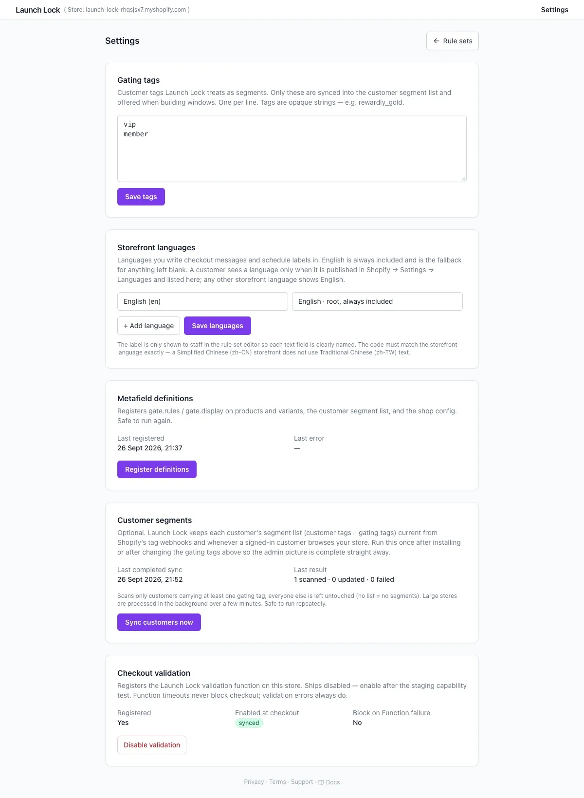 Gating tags and customer sync in Settings